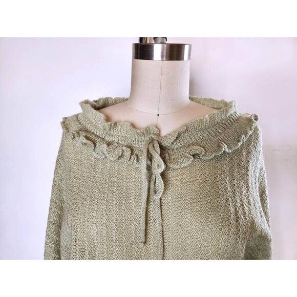Vintage Green Wool Blend Sweater - Balloon Poet Sleeves - 80s 90s Italian XS S - Picture 3 of 10